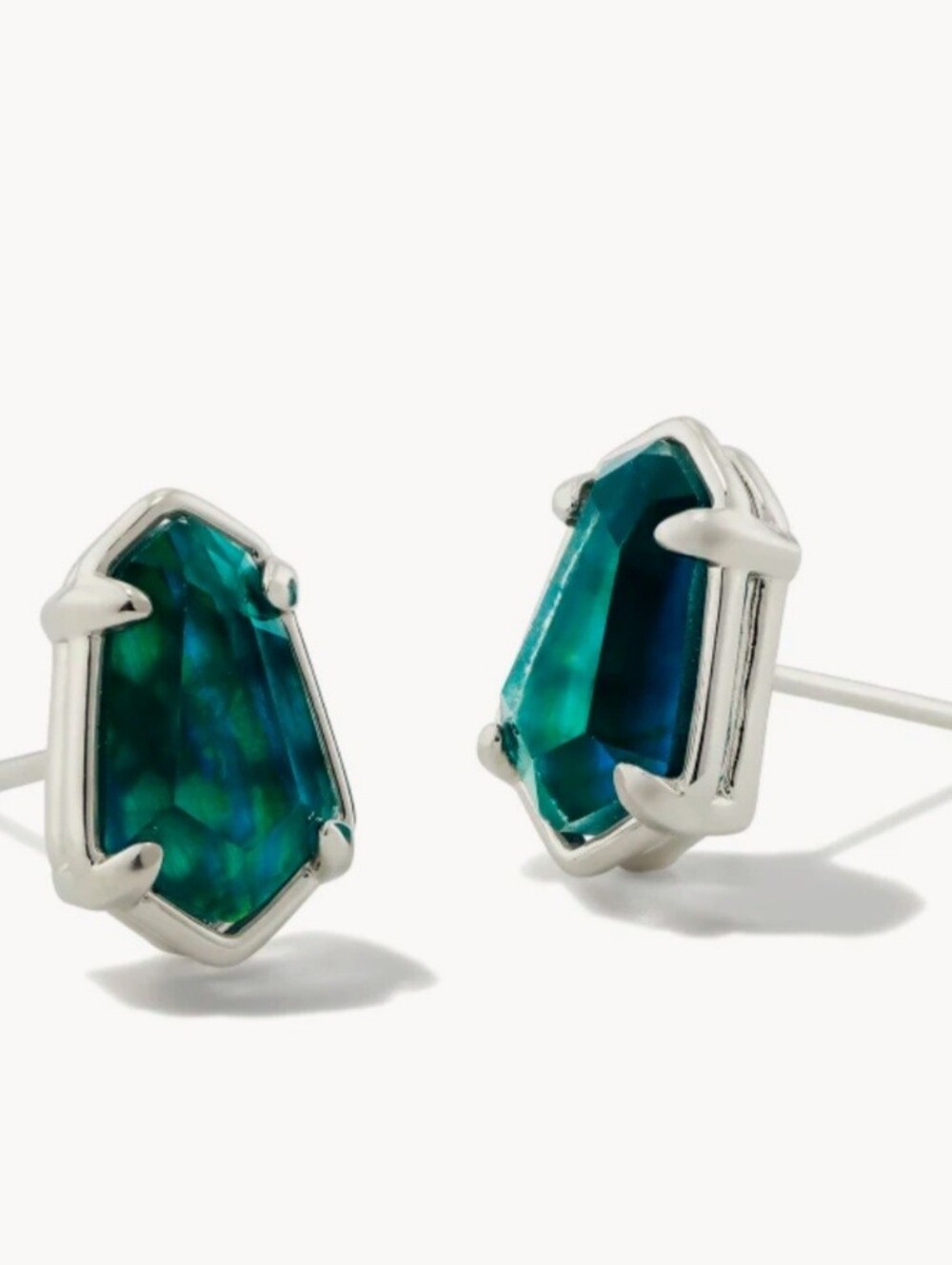 Kendra Scott Alexandria Rhodium Stud Earrings In Teal Green Illusion